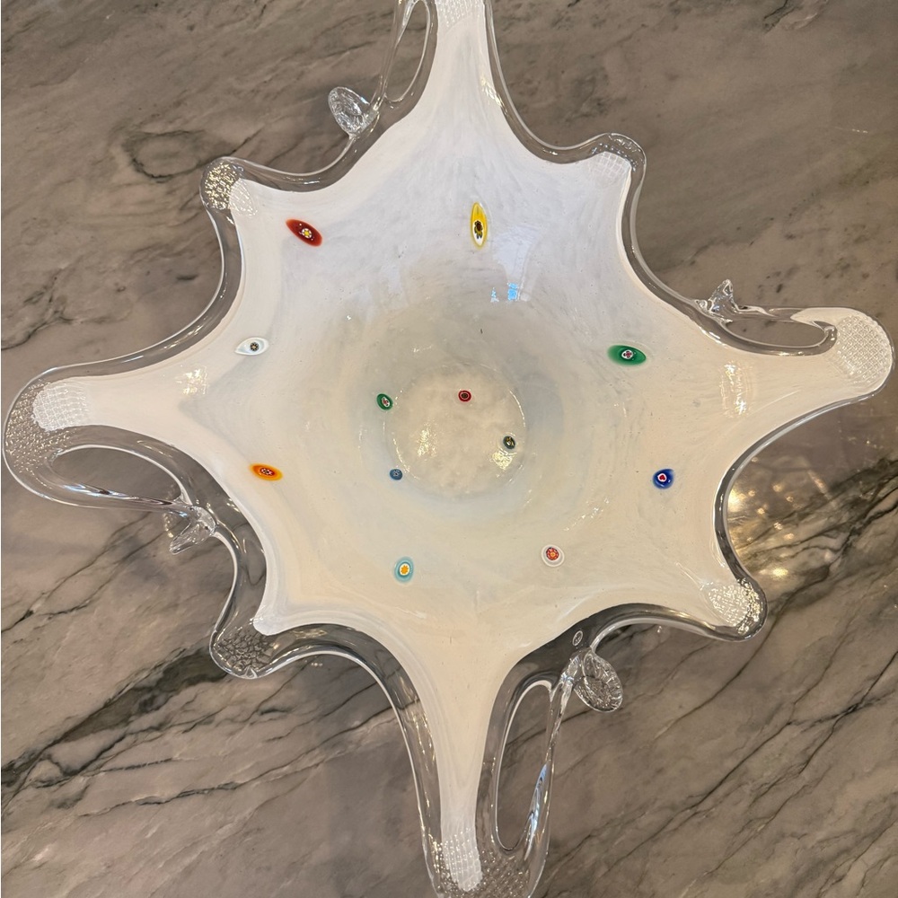 Vintage Milk White Millefiori Star Centerpiece Bowl